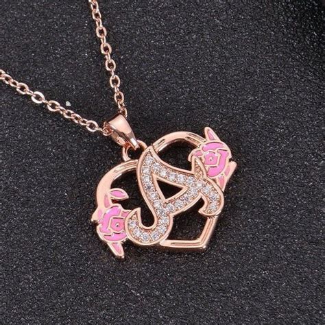 Diamond Studded Flower Heart Initial Necklace | Pendantify