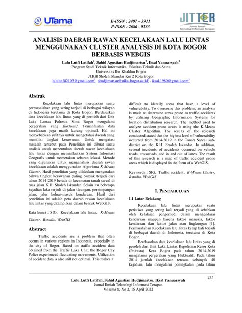 PDF ANALISIS DAERAH RAWAN KECELAKAAN LALU LINTAS MENGGUNAKAN CLUSTER