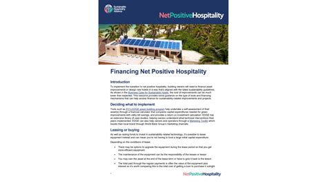 Financing Net Positive Hospitality World Sustainable Hospitality Alliance