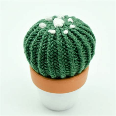 Hand Knitted Cactus With White Flowers Pin Cushion Hand Knitting Pin