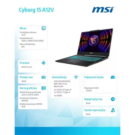 Msi Notebook Cyborg 15 A12vf 271xpl Nos I7 12650h 16gb 512ssd Rtx4060 15 6 Alsen Pl