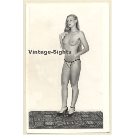 Erotic Study Longhaired Blonde Nude Standing Panties Vintage Photo