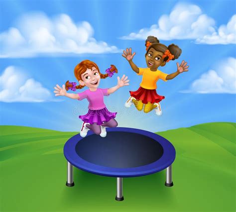 Les Enfants Sautant Sur Un Trampoline Caricaturale Rond Illustration De