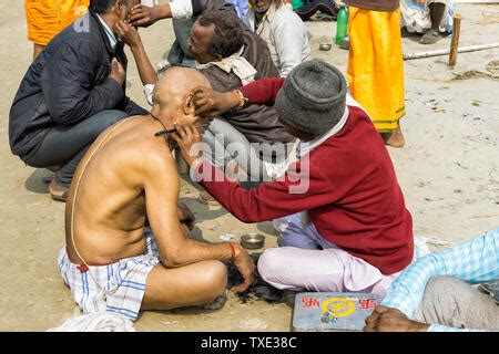 Outside Barbershop During The Allahabad Kumbh Mela Worlds Largest