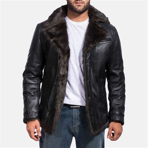 Mens Black Fur Leather Jacket 100 Real Ibi Leather