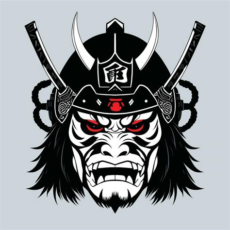 Oni Mask Tattoo. Black masked samurai. Traditional Japanese warrior ...