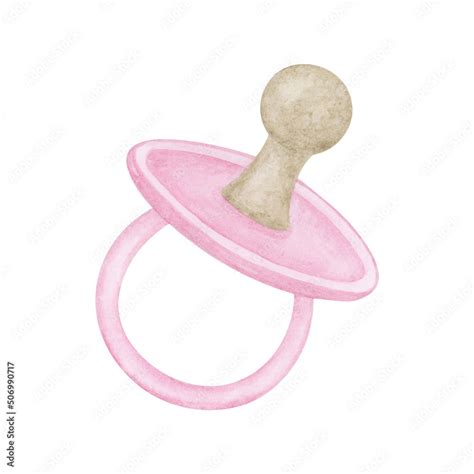 Newborn Baby Girl Pink Pacifier Watercolor Illustration Cute Hand