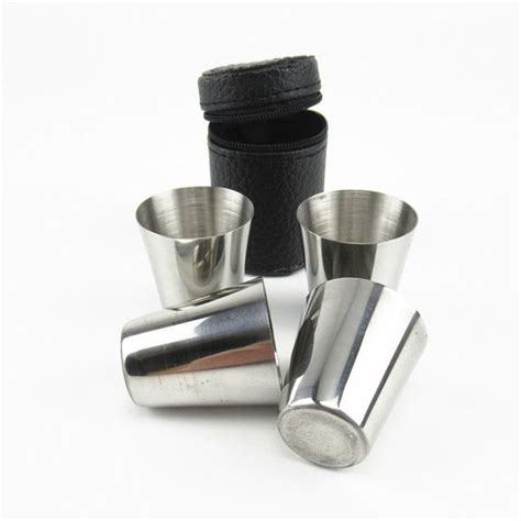 Material Stainless Steel Shot Glassesandpu Leather Carrying Case 4xstainless Steel Shot Glasses