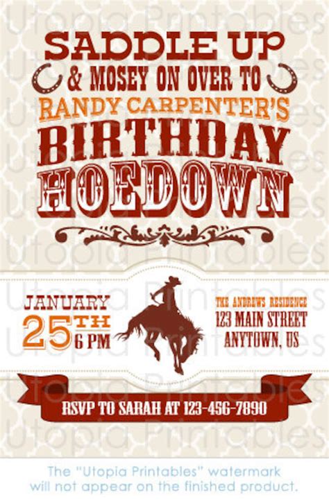 Birthday Hoedown Invitation Cowboy Theme Party Rustic Rodeo Etsy