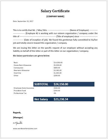 Employee Salary Certificate Templates For Ms Word Download