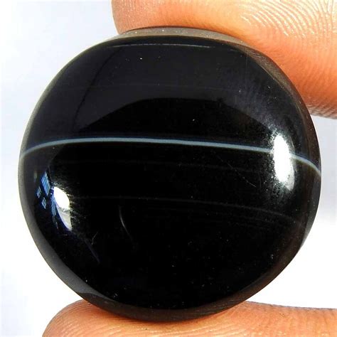 Cts Natural Black Banded Agate Mx Round Cabochon Loose