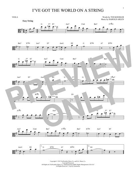 I Ve Got The World On A String By Harold Arlen Sheet Music For Viola