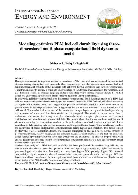 Pdf Modeling Optimizes Pem Fuel Cell Durability Using Three Dimensional Multi Phase