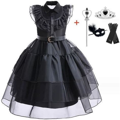 Robe Deguisement Mercredi Addams Enfant DéGuisement Fille Robe Costume