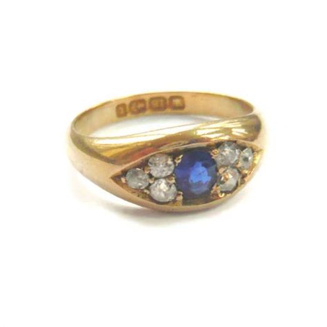 Victorian Sapphire Diamond Gypsy Set Ring Sellingantiques