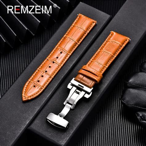 REMZEIM 18 20 22 24mm Genuine Calfskin Leather Watchband Straps With