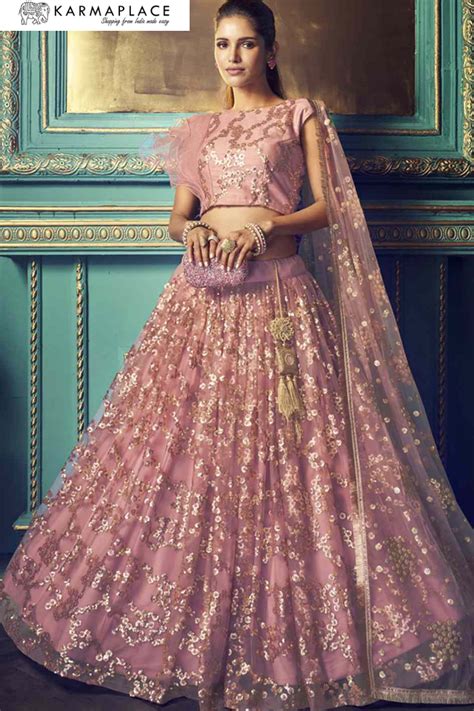 Net Zari Work Lehenga Choli In Dusty Pink Lehenga Choli For Women