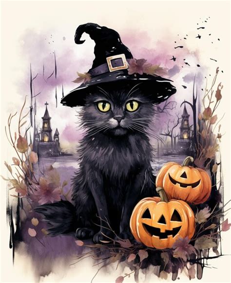 Premium Ai Image There Is A Black Cat Wearing A Witch Hat And