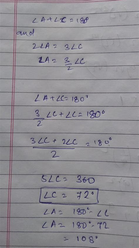 In A Cyclic Quadrilateral Abcd Twice The Measure Of Angle A Is Thrice