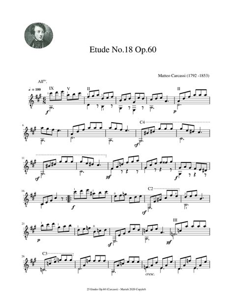 Etude No 18 Op 60 Carcassi Matteo 1792 1853 Sheet Music For Guitar Solo