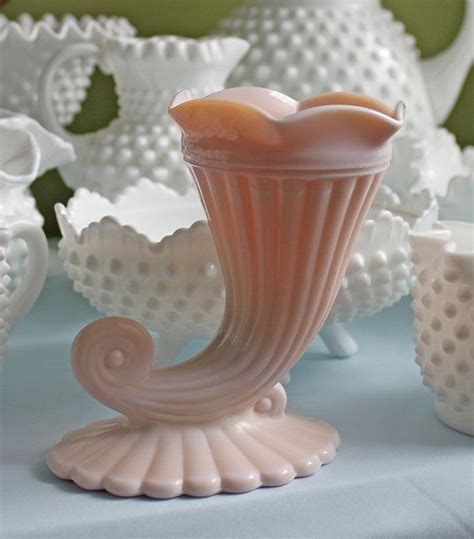 Pink Jeannette Glass Milk Glass Cornucopia Vase Milk Glass Decor Milk Glass Pink Milk