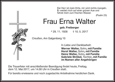 Traueranzeigen Von Erna Walter Nordbayerischer Kurier