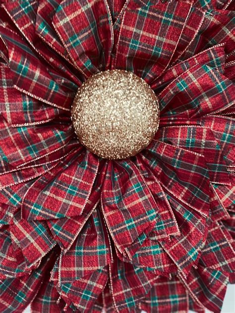 Christmas Poinsettia Door Hanger Tartan Christmas Wreath Etsy