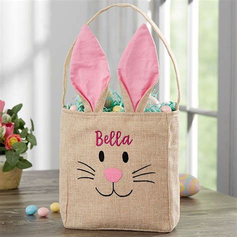 Bunny Face Personalized Pink Burlap Easter Treat Bag In 2020 Easter