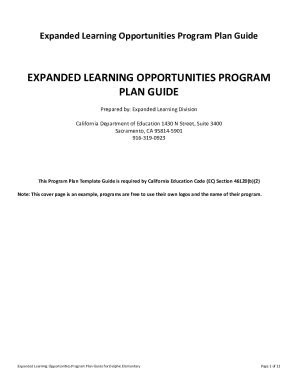 Fillable Online Expanded Learning Opportunities Program Plan Guide