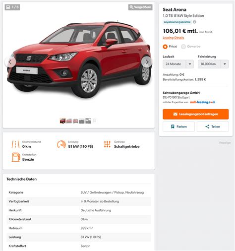 Seat Arona Leasing F R Euro Im Monat Brutto Sparneuwagen De