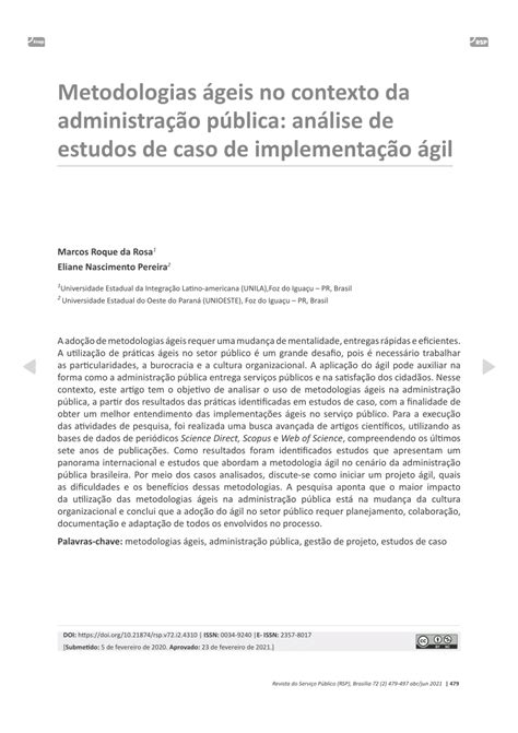 Pdf Metodologias ágeis No Contexto Da Administração Pública Análise