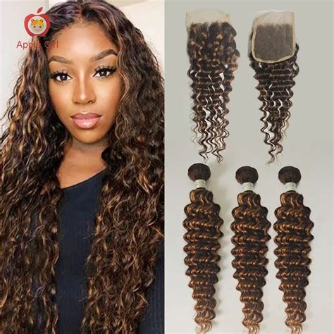 Deep Wave Bundles With Closure Brazilian Remy Human Hair 3 Or 4 Bundles