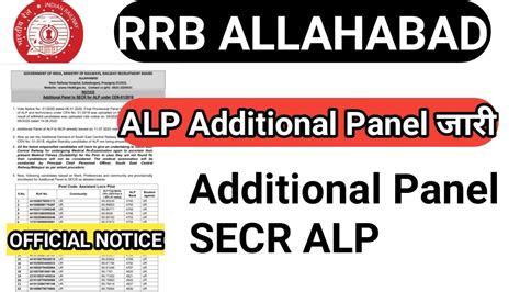 RRB ALLAHABAD ALP PANEL JARI ADDITIONAL PANEL TO SECR