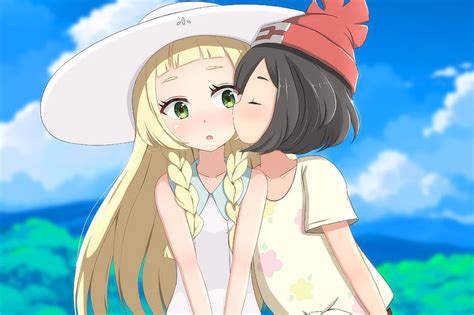 Hd Wallpaper Pokémon Moonpokémon Sunandmoon Kissing Lillie