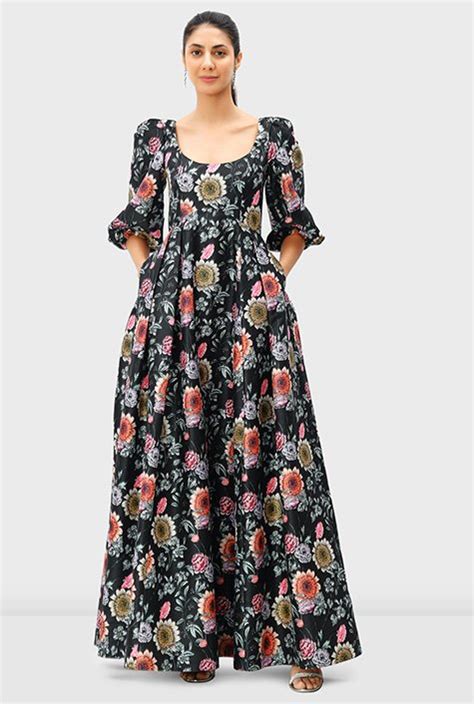 Shop Floral Print Dupioni Empire Maxi Dress EShakti