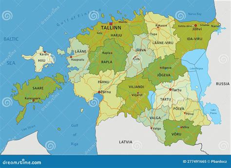 Detailed Editable Political Map With Separated Layers Estonia Stock