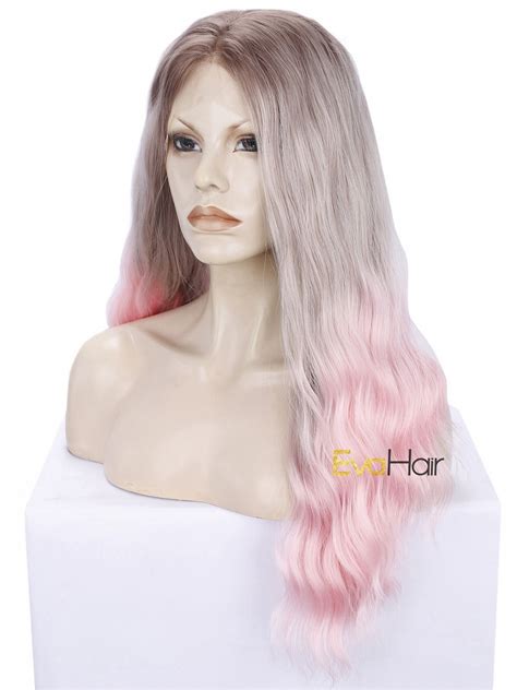 Pink Ombre Long Wavy Synthetic Lace Front Wig All Synthetic Wigs