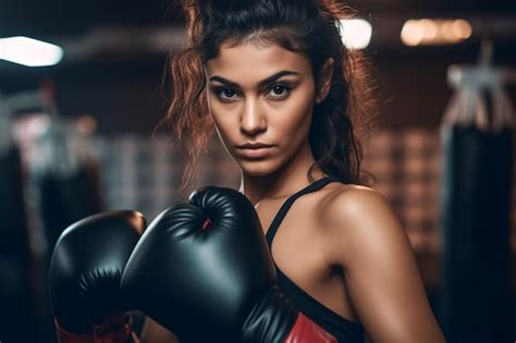 Premium AI Image | Latin young woman boxer preparing for boxing fight ...