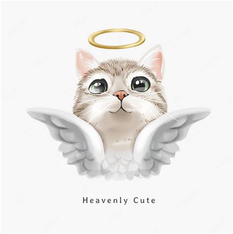 Premium Vector Heavenly Cute Slogan With Cute Angel Cat With Gold