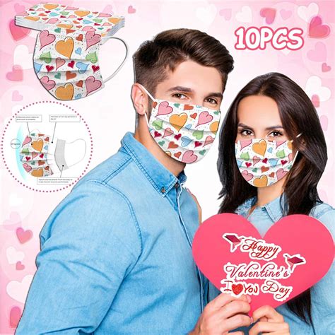Paquete de 10 mascarillas para mujer día de San Valentín adultos