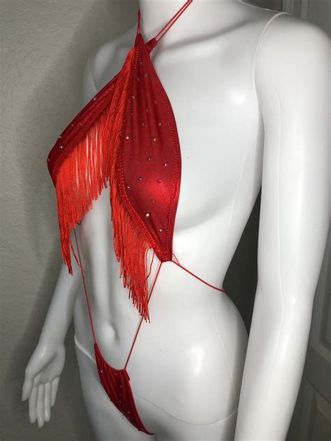 Metallic Fringe Micro Slingshot Exotic Dancewear | One Piece Stripper