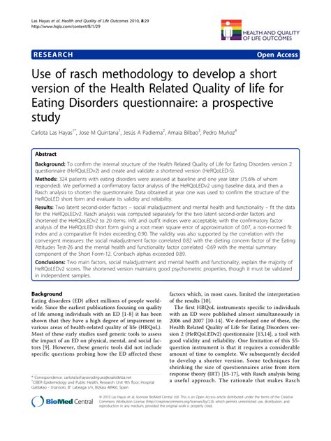 Pdf Use Of Rasch Methodology To Develop A Short Version Of The Health