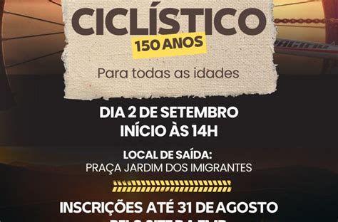 Passeio ciclístico em comemoração aos 150 anos está inscrições