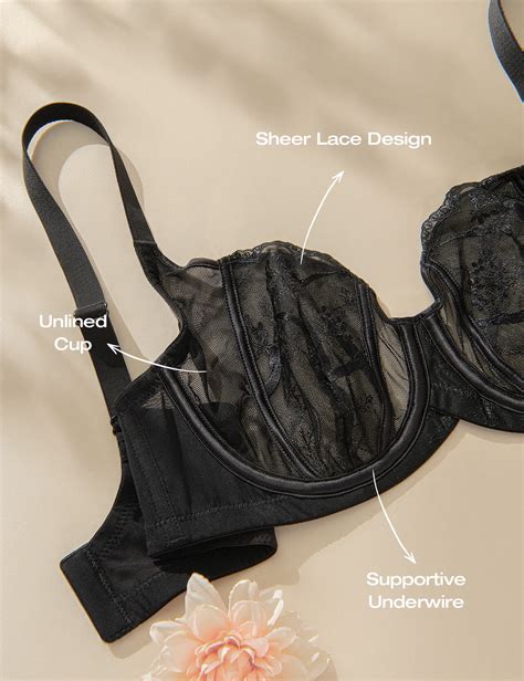 Deyllo Womens Sexy Lace Bra Demi Sheer Mesh Balconette Unlined Underwire Embroidered Black 34c