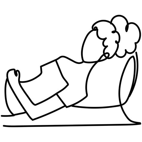 Woman Lying In The Bed With Pillow Continuous Line Style