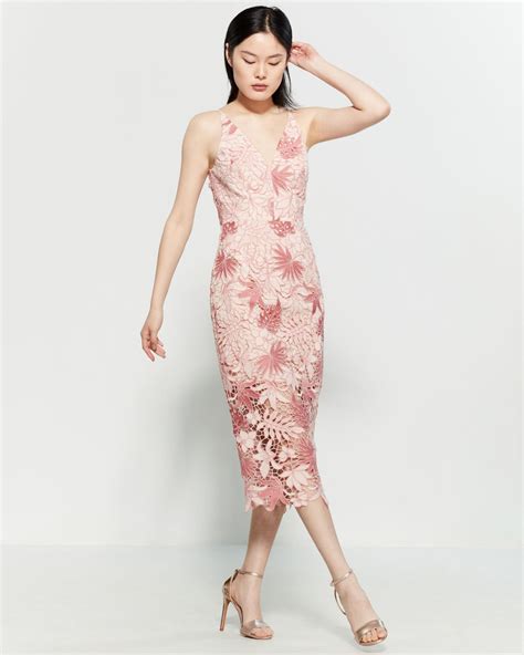 Dress The Population Aurora Lace Midi Sheath Dress In Pink Lyst