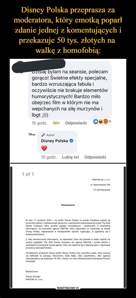 Disney Polska Przeprasza Za Moderatora Kt Ry Emotk Popar Zdanie