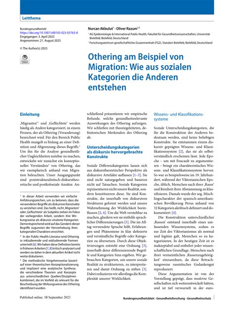 Pdf Othering Am Beispiel Von Migration Wie Aus Sozialen Kategorien