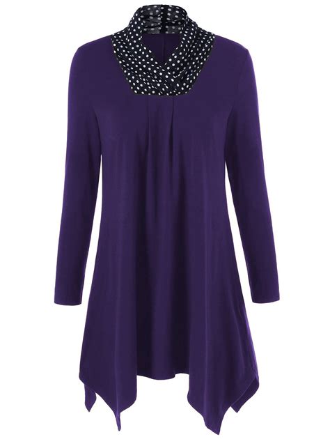 41 Off 2021 Polka Dot Patchwork Asymmetrical Tee In Deep Purple Dresslily