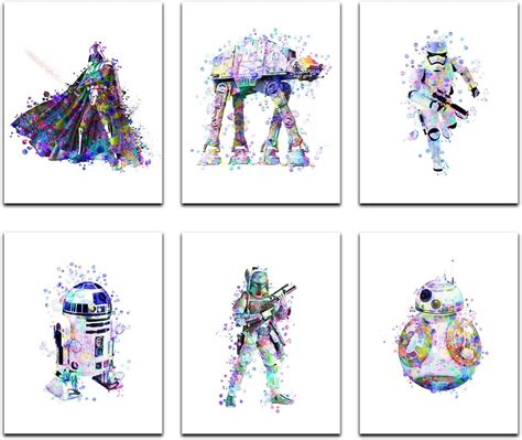 Herzii Prints Star Wars Poster Watercolor Prints Set Of 6 8x10 Inch